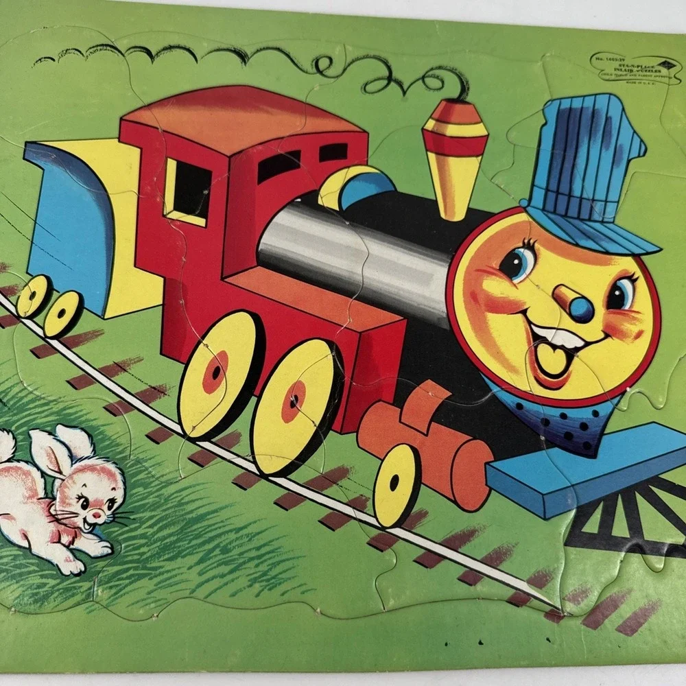 Puzzle Choo Choo Train Vintage Sta-N-Place Inlaid Complete‎ Built Rite No 1403:2